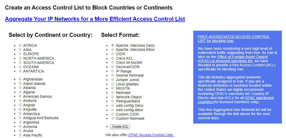 Country access. IP Block Tree.