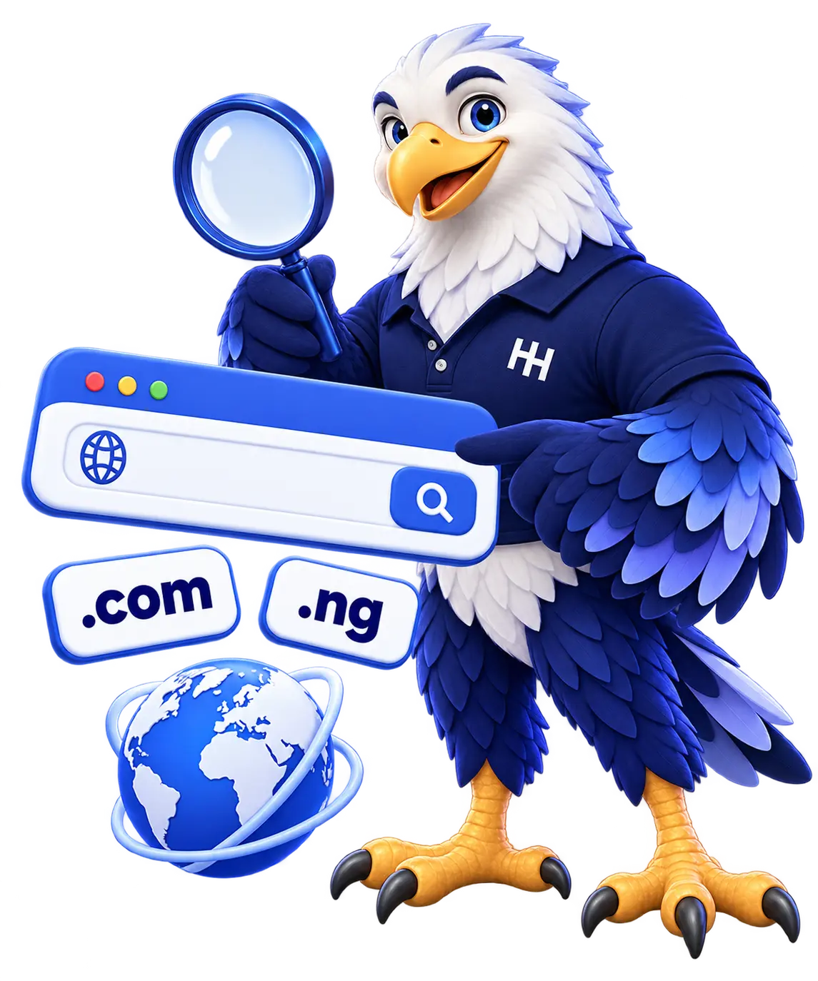 HoganHost eagle searching for a domain with .com and .ng extension tiles.