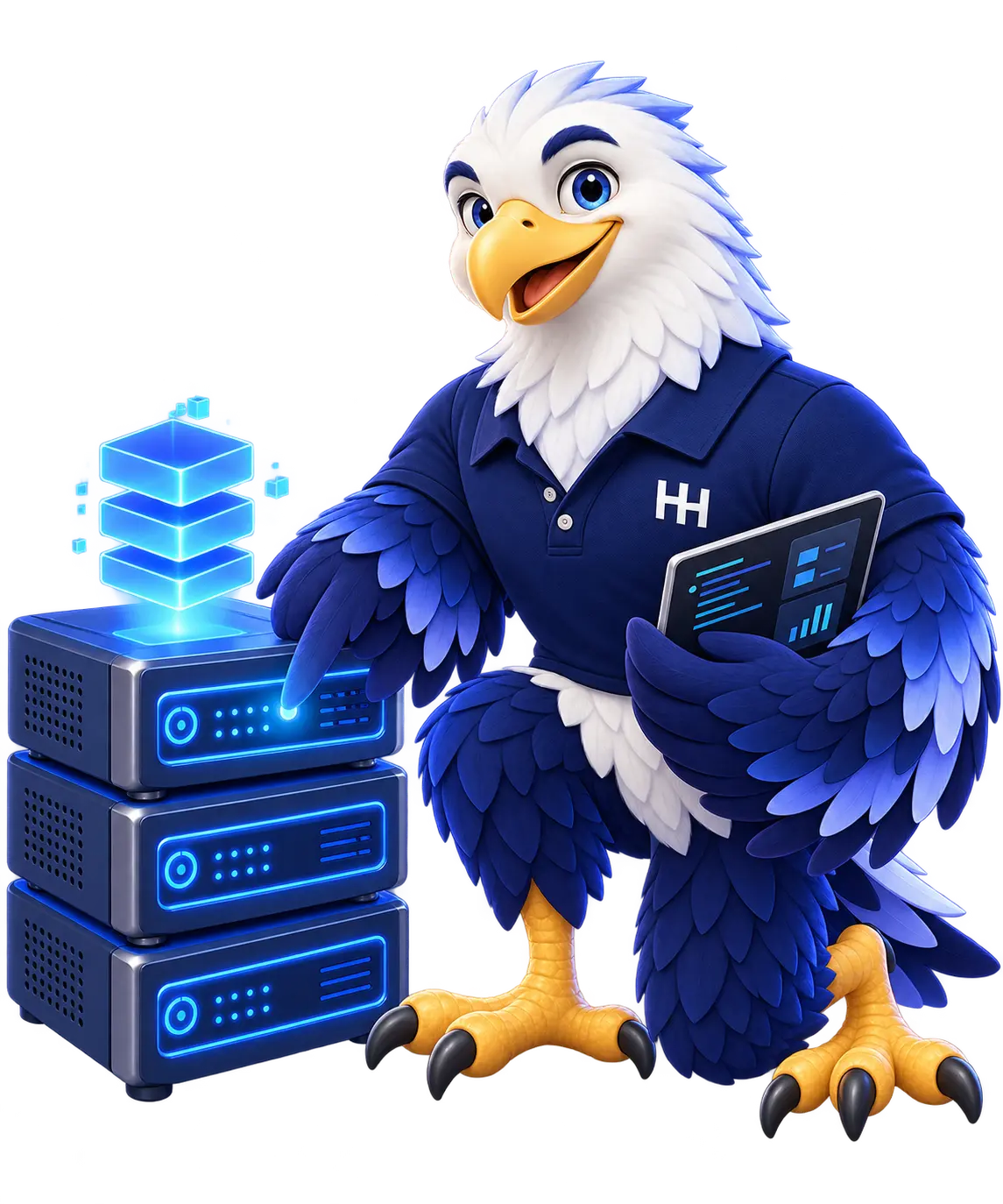 HoganHost eagle configuring a virtual server with a tablet.